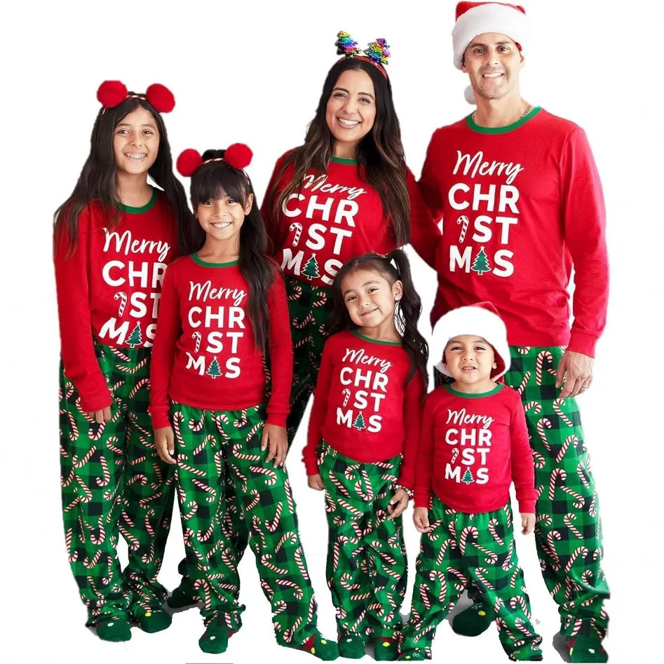 Mom Dad Kids Christmas Print Pajamas Set 2 Piece Pyjama Xmas Family Look Sleepwear Xmas Family Matching Outfits Pjs Loungewear 251104