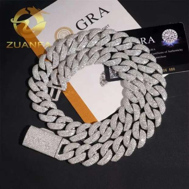 Hip hop jewelry coutureFull Iced Out 20mm Moissanite Stone Sterg Sier Cuban k Chain Necklace