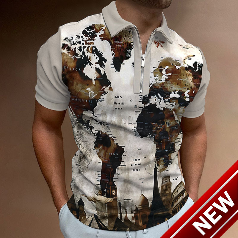 Mens POLO lapel summer ordinary casual short mens zipper summer daily t
