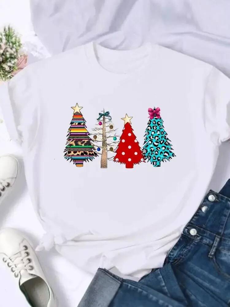 Ddmytues Christmas Fashion 2025 Print T Top Merry New Year Tree Lovely Festival Trend Holiday Graphic Tee Women Shirt Clothing T-Shirts
