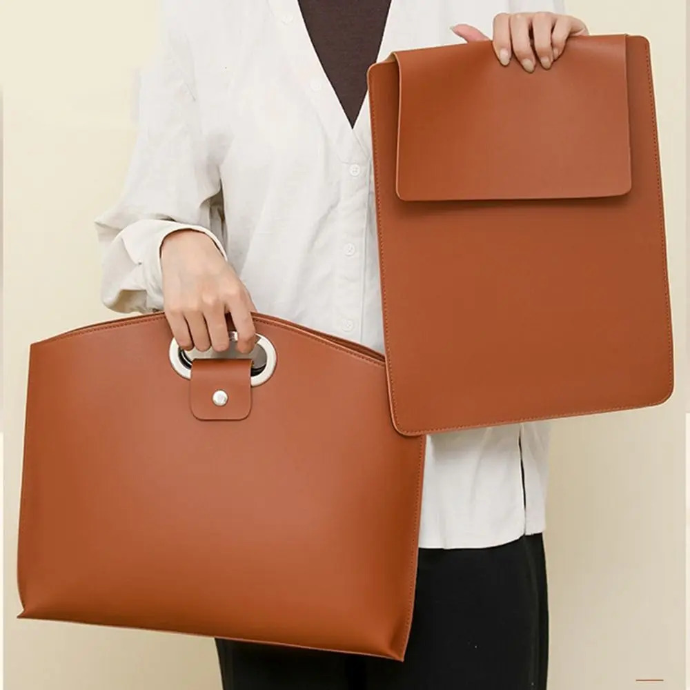 Fashionable PU Office Document Tote Bag Large Capacity Laptop Bag Computer Bag Solid Color Handbag File Bag Travel R251110