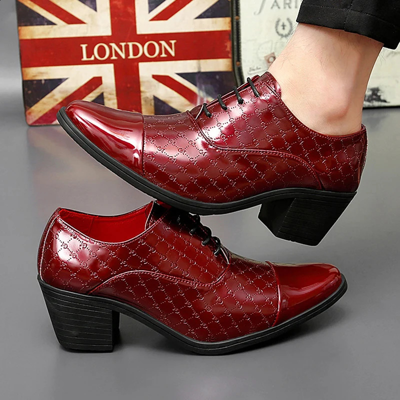 Men Formal Shoes High Heels Oxfords Soft Mocassins Male Flower Red Height Increase White Dress Driving Wedding Boat Shoes 251106