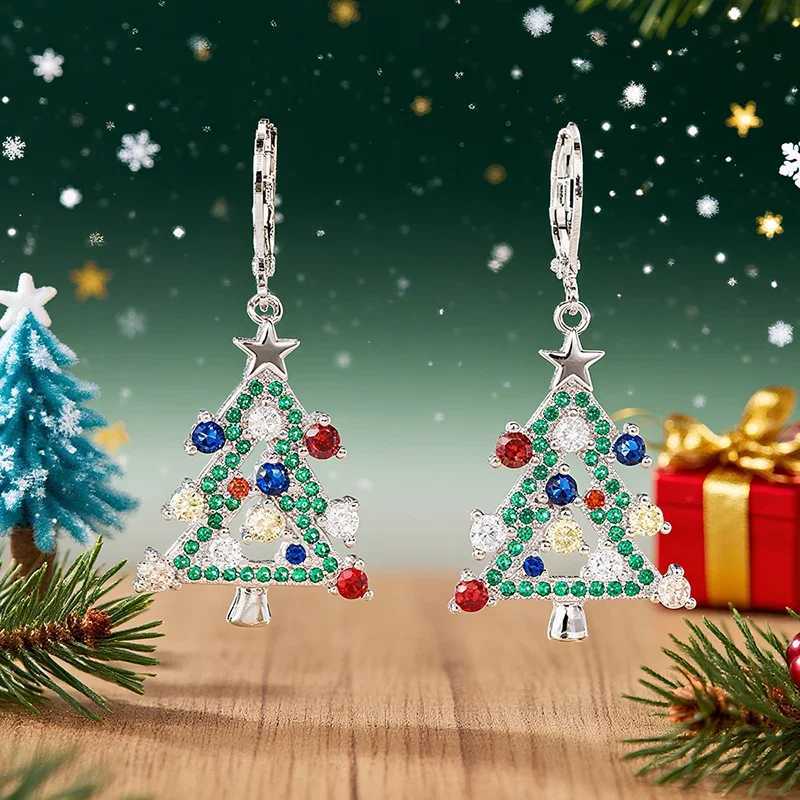 Huitan Creative Colorful Christmas Tree Drop Earrings for Women Shiny Fancy Cubic Zirconia Festival Jewelry Charms Party Jewelry J251110