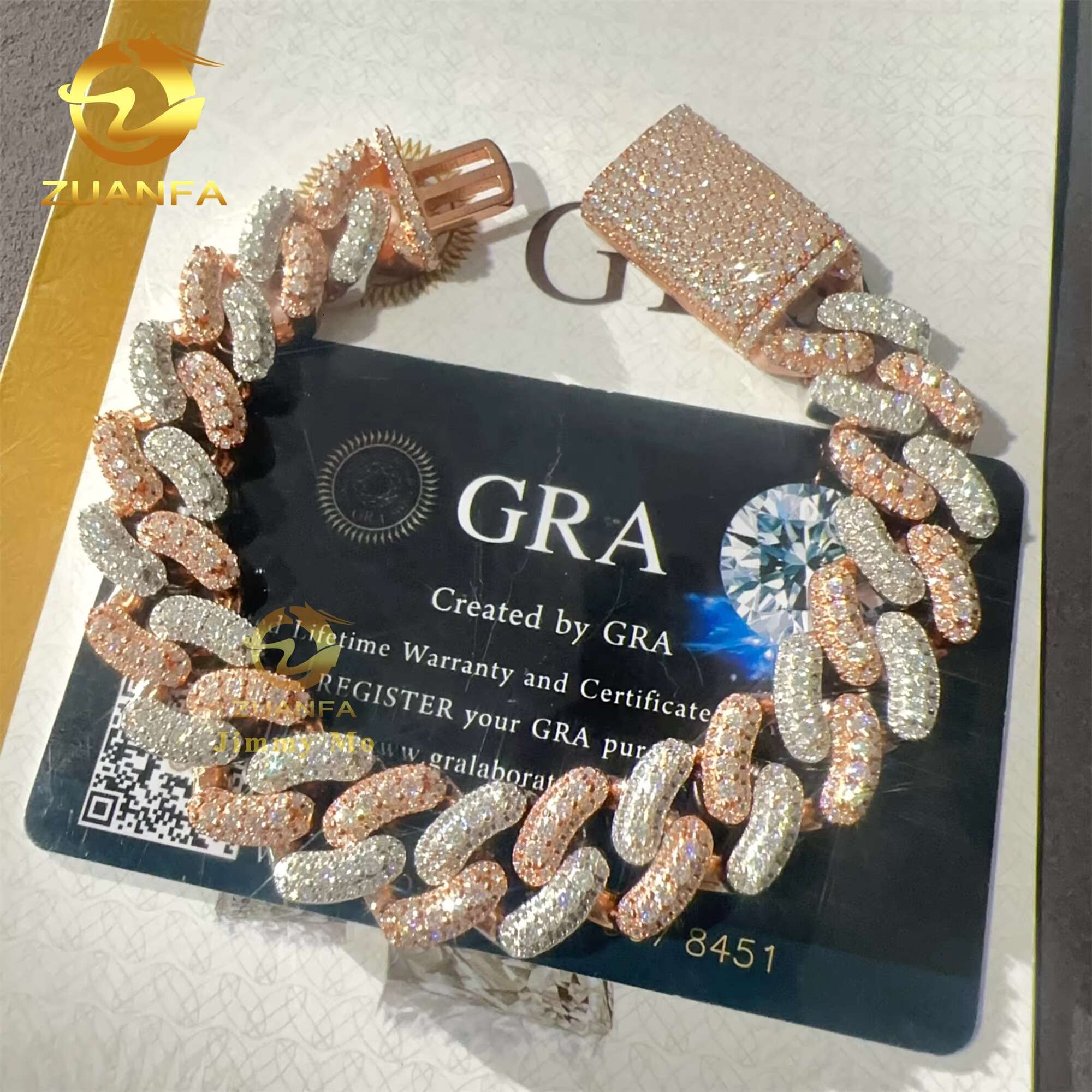 Fashion 15mm Two Tone Color Rapper Jewelry Hip Hop 925 Sterling Silver VVS1 Moissanite Diamond Cuban Link Bracelet Men