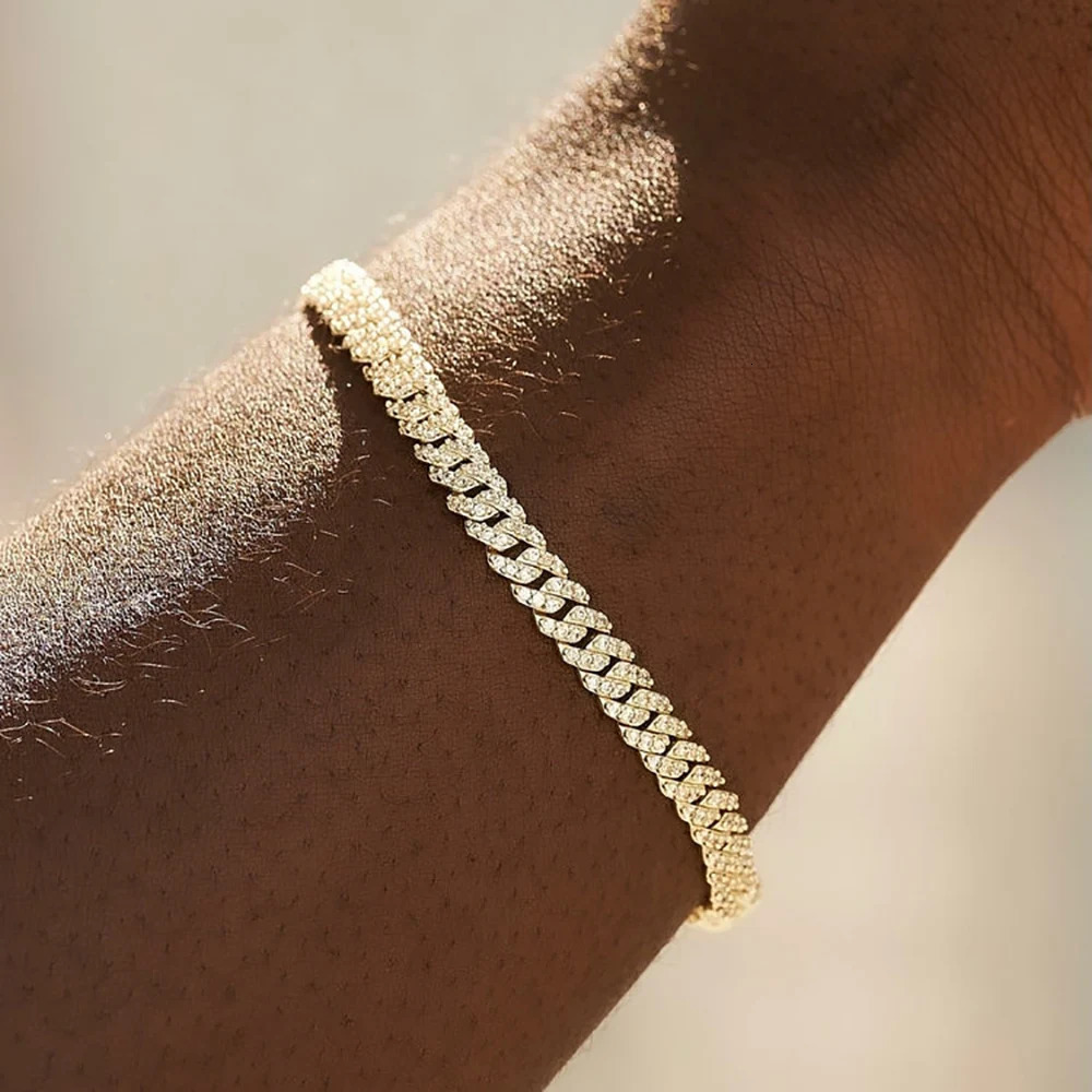 6mm Cuban Chain Women Bracelet Real Gold Plated Hip Hop Rock Street Jewelry Iced Out Cuban Bracelet Charms Birthday Gift 250408