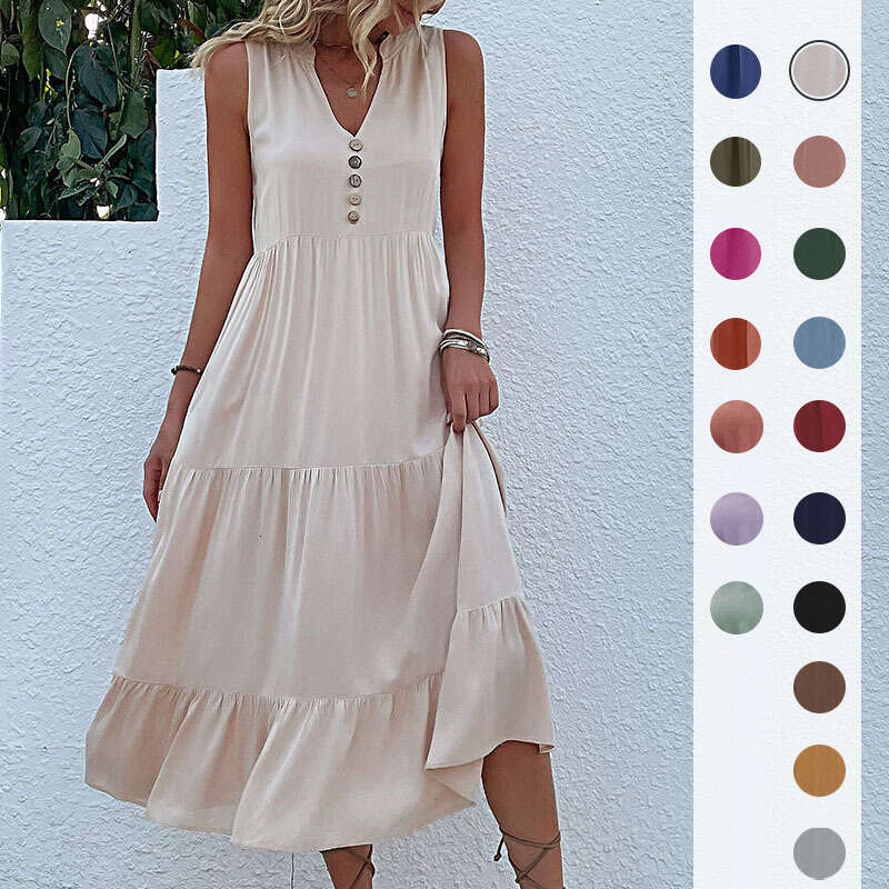 Summer hot item European and American vest skirt sleeveless loose casual solid color dress 2025 temperament versatile new trend clothing ins