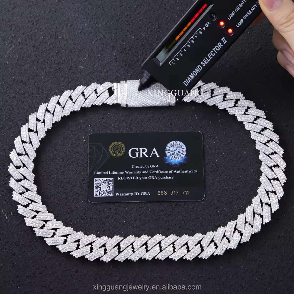 New Arrival Rappers Hip Hop Jewelry 20mm 925 Sterling Silver 3 Rows VVS Moissanite Iced Out Thick Cuban Link Chain Necklace