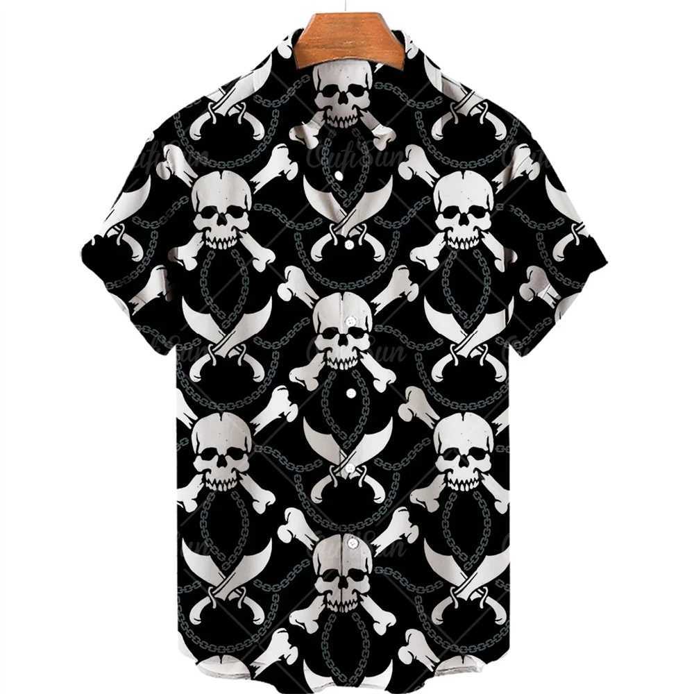 Interesting Skeleton 3D Printed Mens/Womens Casual Fashion Short sleeved Shirt Mens Button Collar Street Clothing Oversized Unisex Clothing X250410