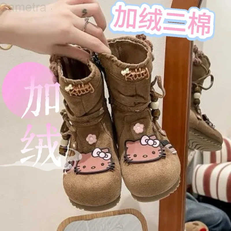 Sanrio Kawaii Hello Kitty Children Cute Cartoon Comfortable Warm Boots Cotton Boots Fleece Flat Shoes Christmas Gifts for Kids H251110