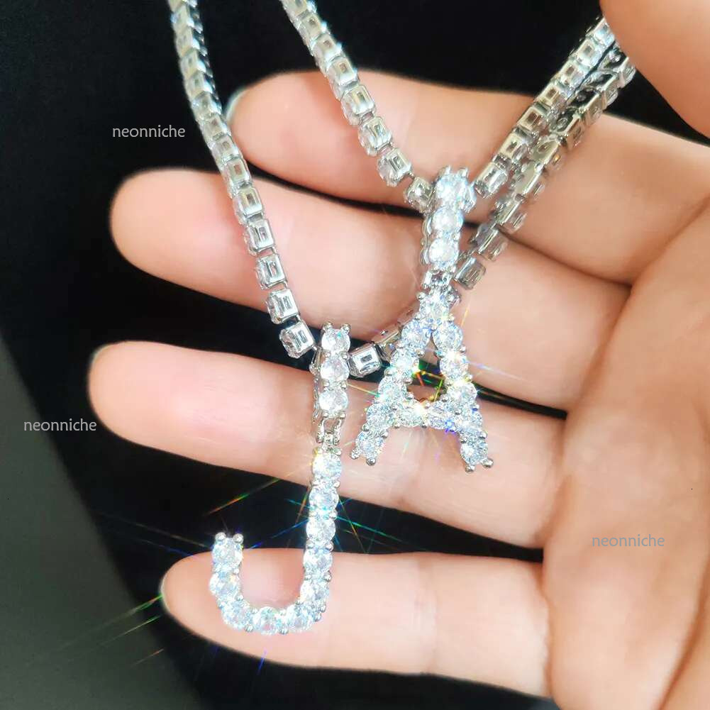 26 Letter Initial Pendant Tennis Chain Choker for Women Statement Bg Crystal Alphabet Necklace Collar Jewelry