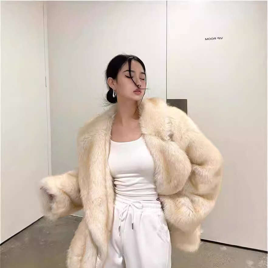 Autumn Winter Faux Elegant Fox New MidLength EcoFriendly Fur Coat Women's Internet Celebrity Large Lapel Loose Fit