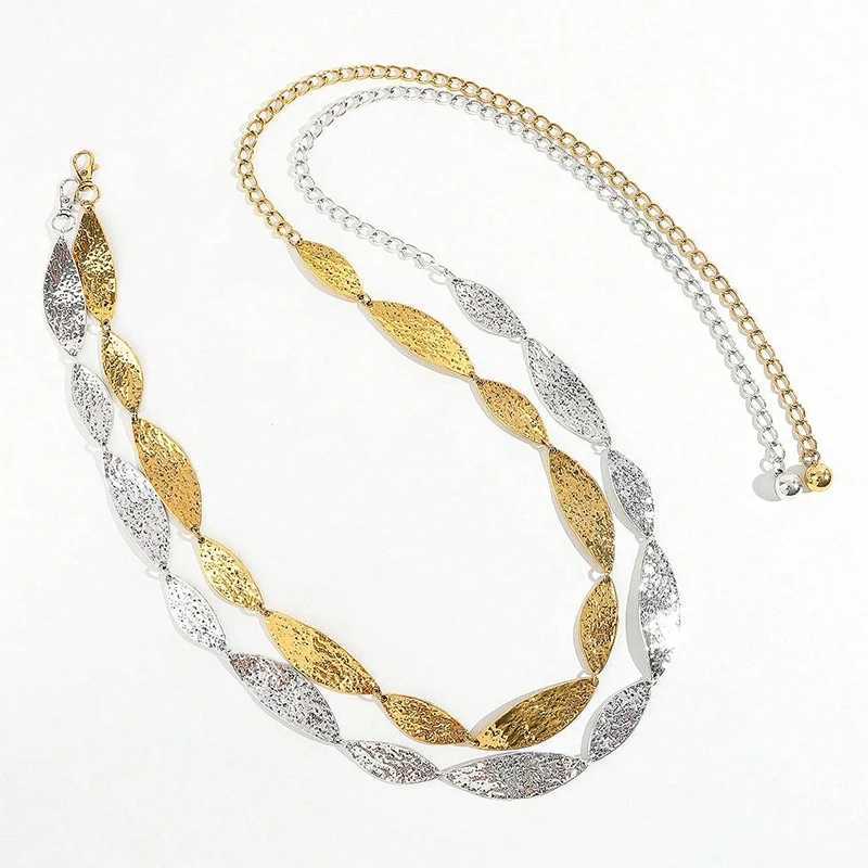 Fashionable Gold Fem Belt Western Cowboy Girl Leaf Punk Metal Belt for Warm Luxury Silver Belt Summer Beach X250410