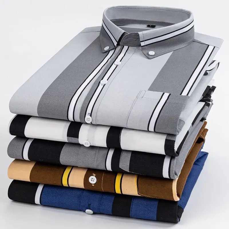 Y2k Spring and Autumn Mens Striped Shirt Long Sleeve Business Casual Square Collar Regular Fit Anti-wrinkle Pocket Male Shirt K251110