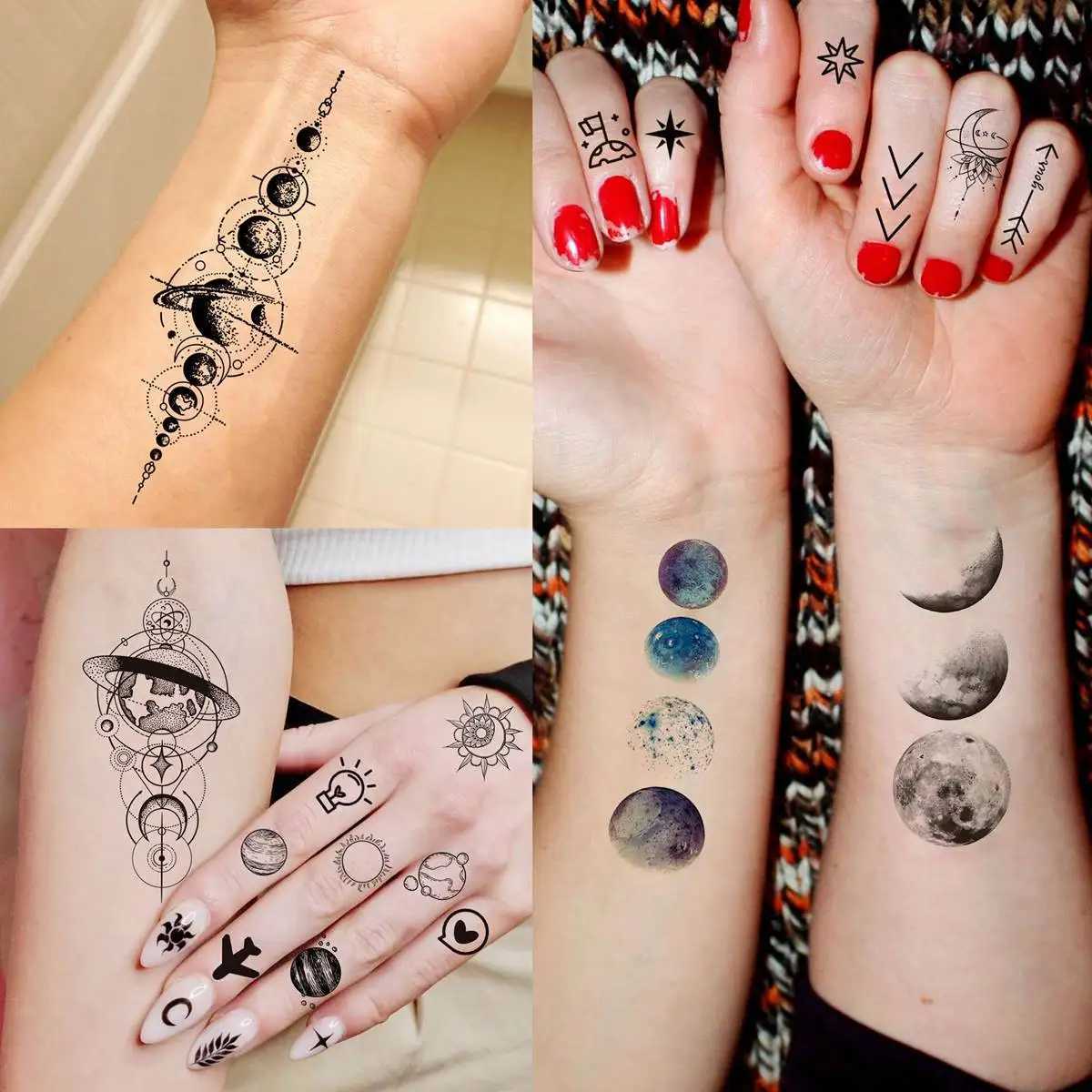 28 temporary tattoos for women in outer space stickers for fake real-life celebrity sun and moon tattoos and planetary neck tattoos for children W2504