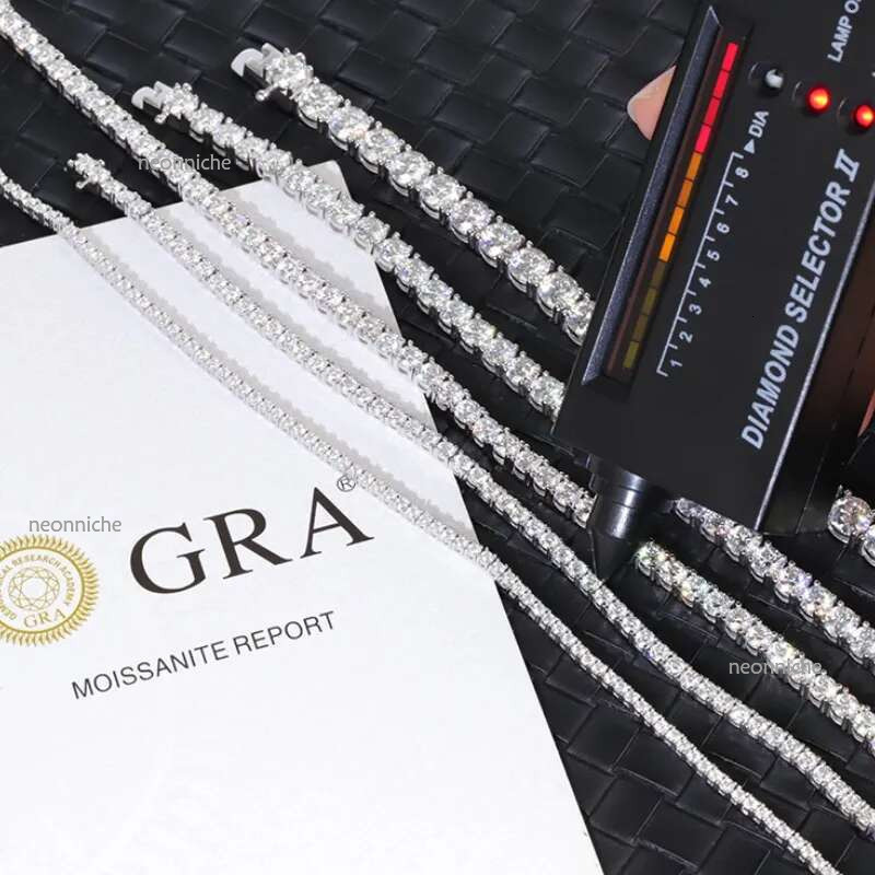 Pass Dia Test 3mm Mossanite Hip Hop Necklace VVS Moissanite Tennis Chain Bracelets Men and women Fashion wear