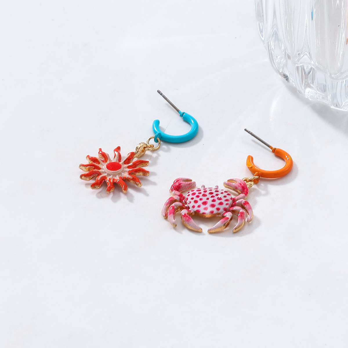 Exquisite Crab Sunflower Pendant Earrings Charming Girls Summer Beach Vacation Style Earrings Fashionable Style Earrings