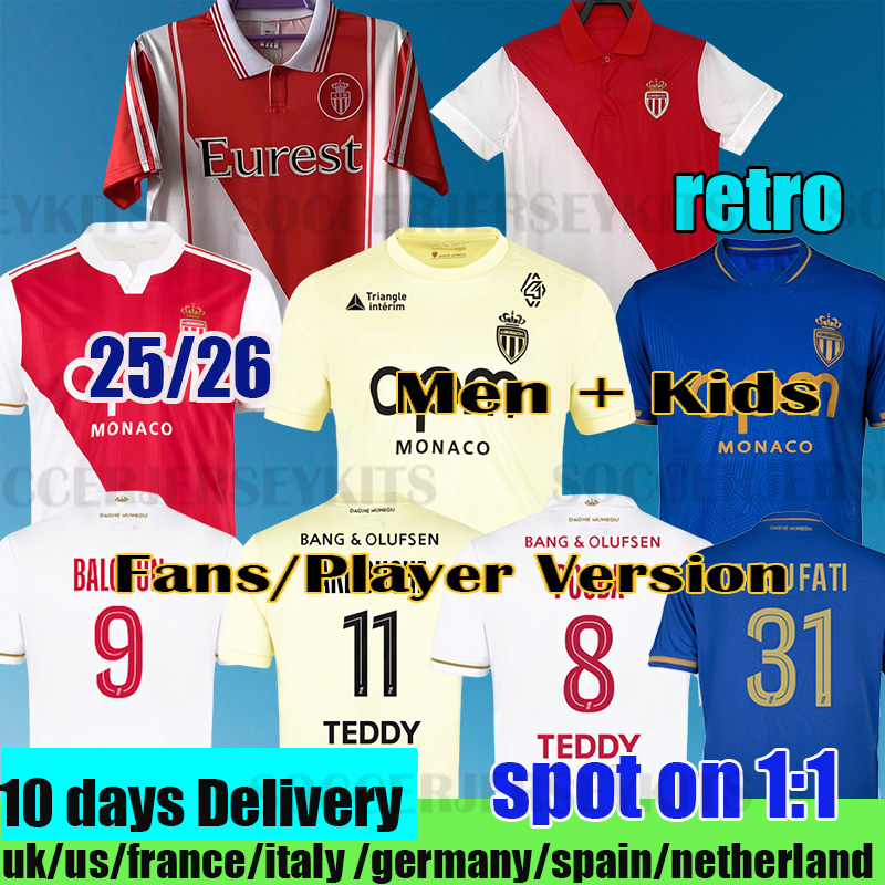 maillot de foot AS Monacos 2026 jersey POGBA BEN YEDDER Soccer Jerseys maillot 25 26 monacos Men Kids FOFANA Football Shirts home away fans version player Centenary