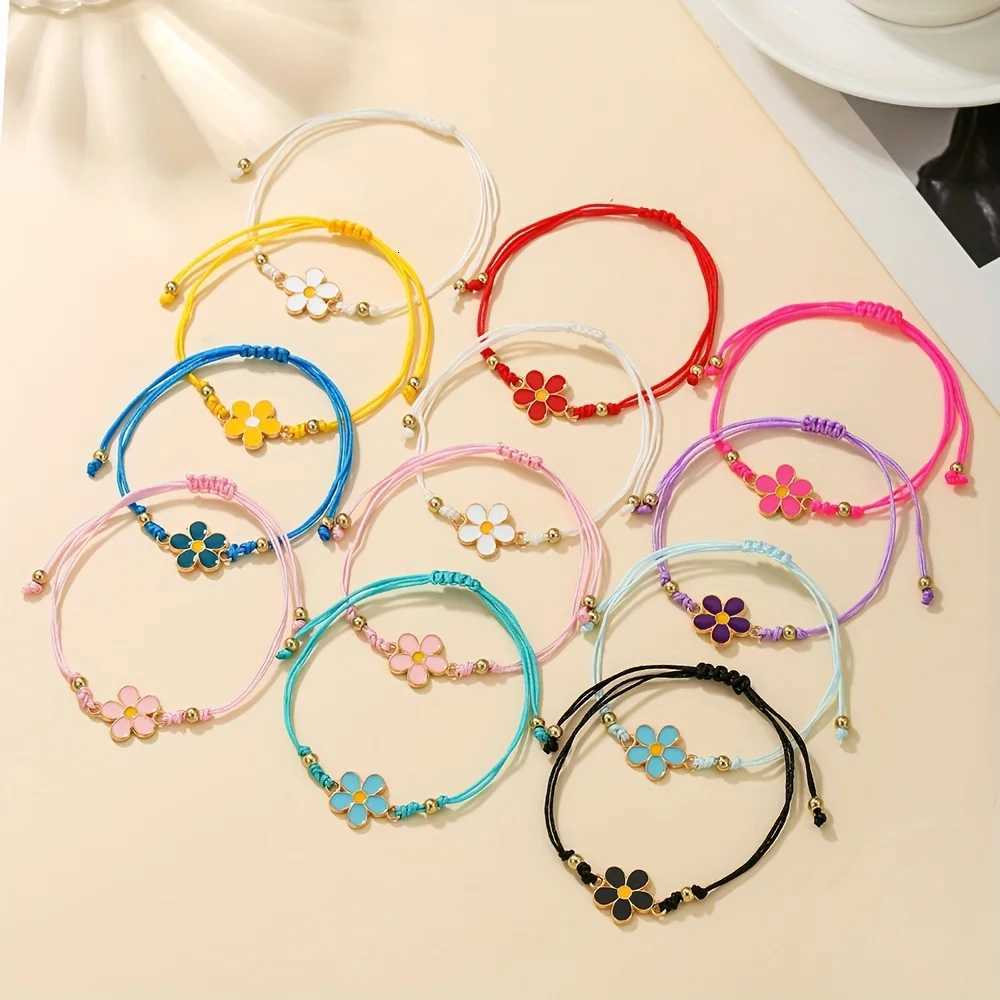 12pcs Set of Sweet and Adorable Colorful Floral Elements Adjustable Handmade Braided Bracelets Perfect for Daily WearT251110