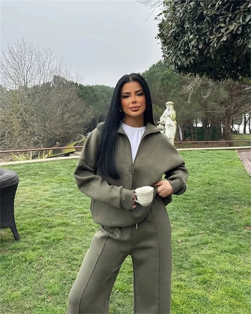 Fashion Autumn Winter Pants Sets Women Solid Color Pullover Sweatshirt Trousers Two Piece Set Female Casual Streetwear 251110