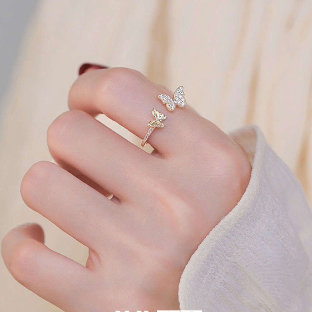 DHcollections INS Fashion Style Women's Butterfly Zircon Niche High-end Exquisite Petite Versatile Open Index Finger Ring