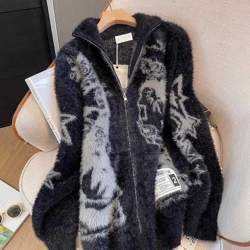 Fashion Y2k American Vintage Gothic Print Autumn Winter Sweaters Cardigan 2000s Subculture Loose Casual Long Sleeve Zipper Cardigan Chic Y251110