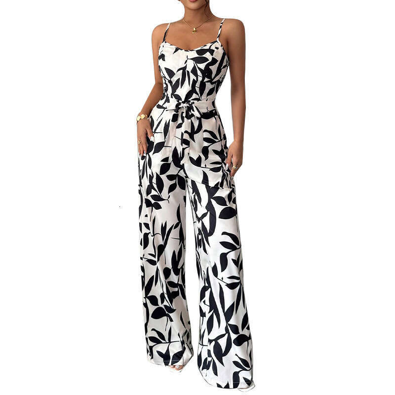 Amazon Cross-Border Foreign Trade Zebra Pattern Strap Jumpsuit Women's Clothing 2025 Summer European and American Sexy One-Piece Long Pants for W