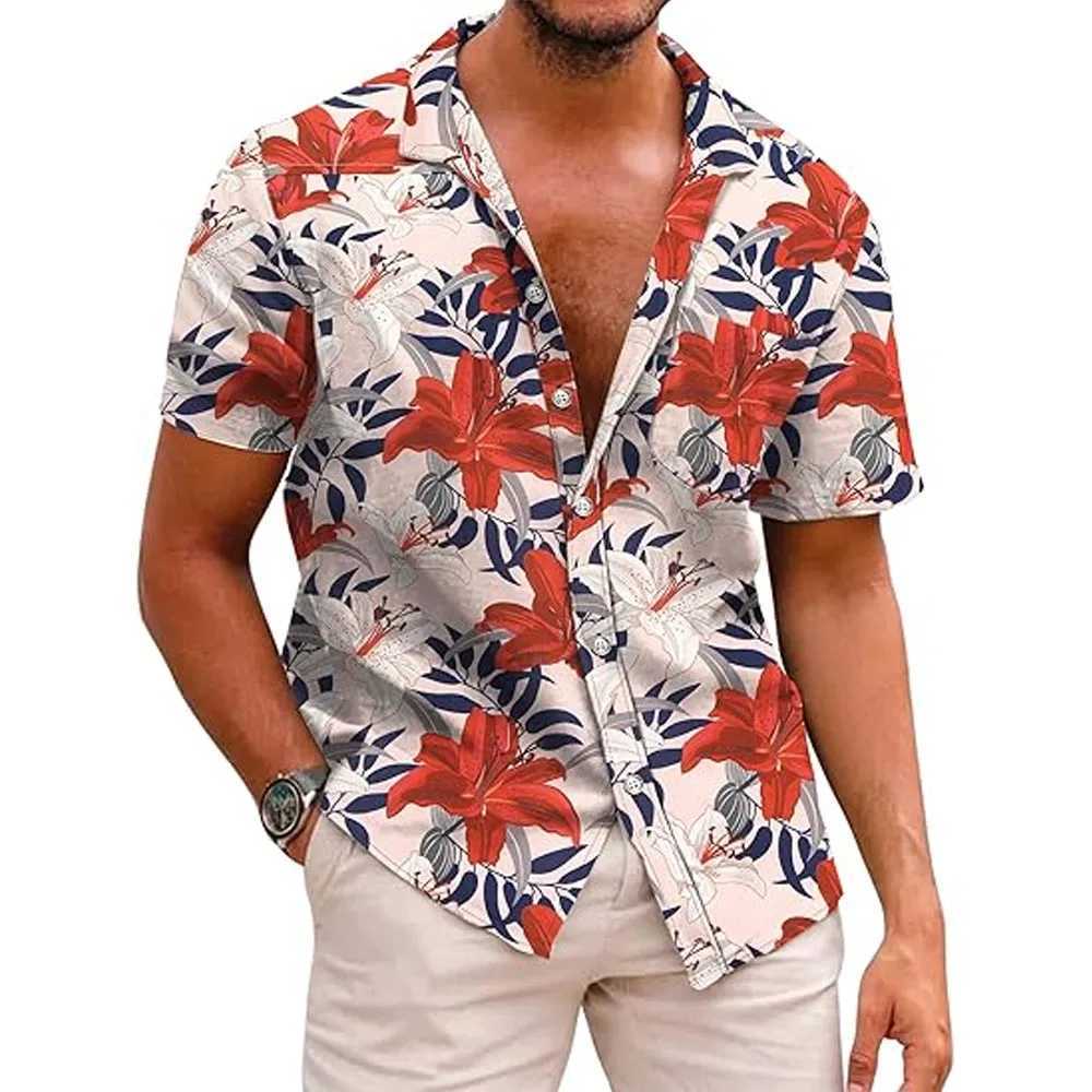 Summer mens Hawaiian shirt couple clothing mens casual clothing floral shirt tropical beach shirt mens short sleeved button X250410