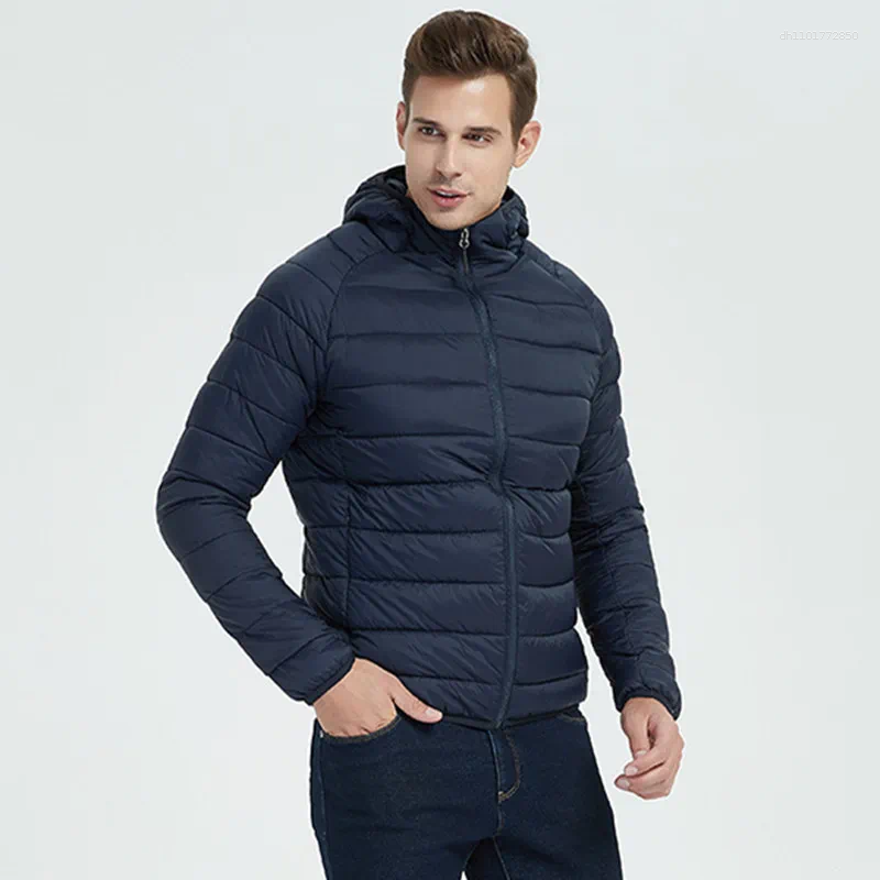 Men's Down Men Hiking Cotton Jacket Hooded Lightweight Parkas Zip Pocket Fashion Outerwear Casual Padded And Coat Winter