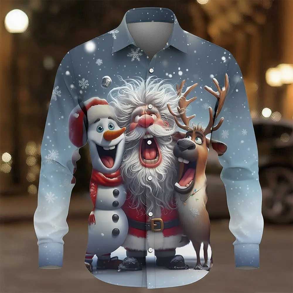 Christmas Mens Santa Claus Snowman Reindeer Shirt Button Up Shirt Long Sleeve Funny Outdoor Holiday Spring Fall Turndown Shirts K251110
