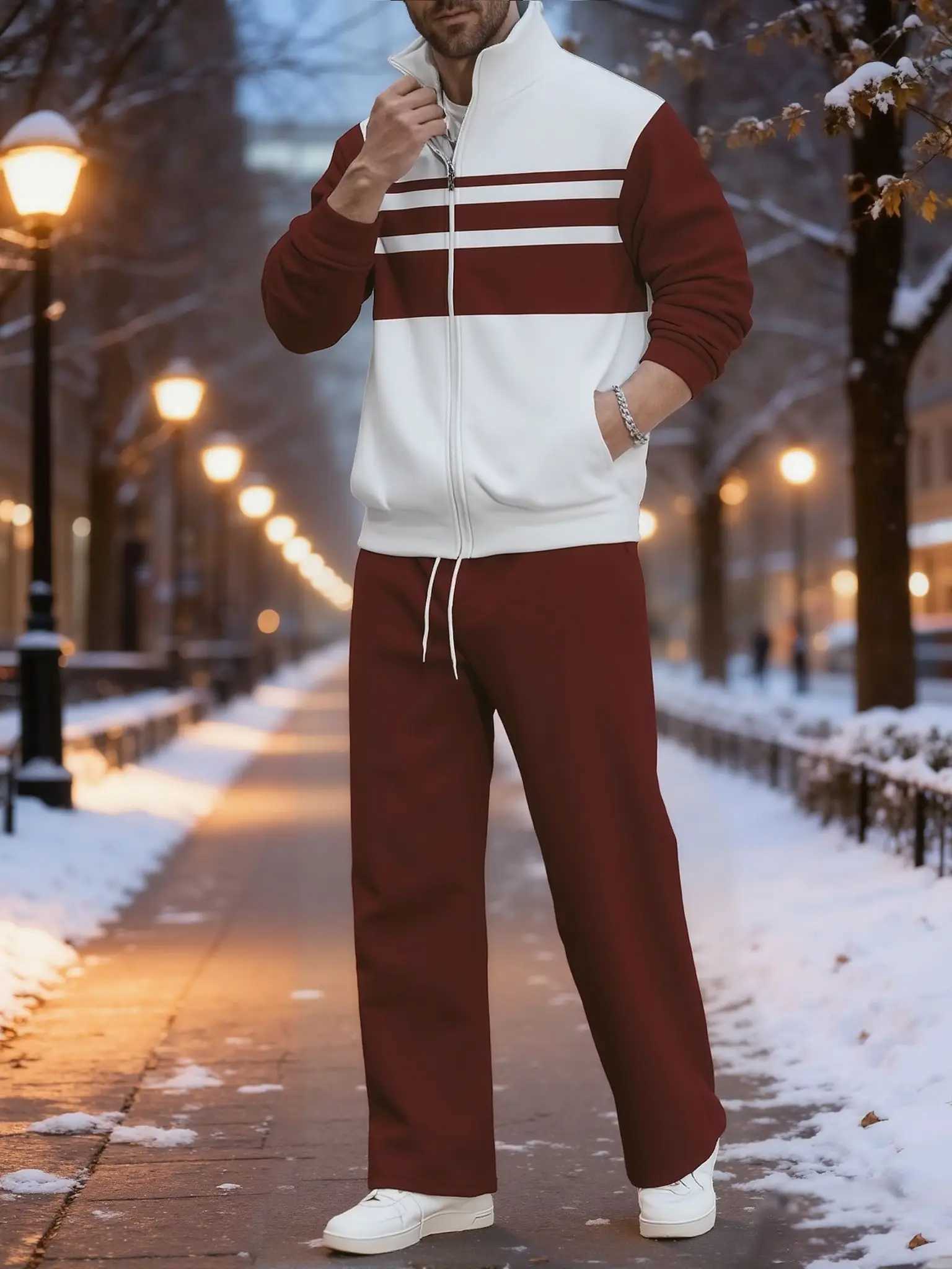 Mens Autumn 2025 Sportswear Set Stand/Flip Collar TwoWay Wear Sweatshirt Jacket with Matching Long Pants Comfortable Two W251110