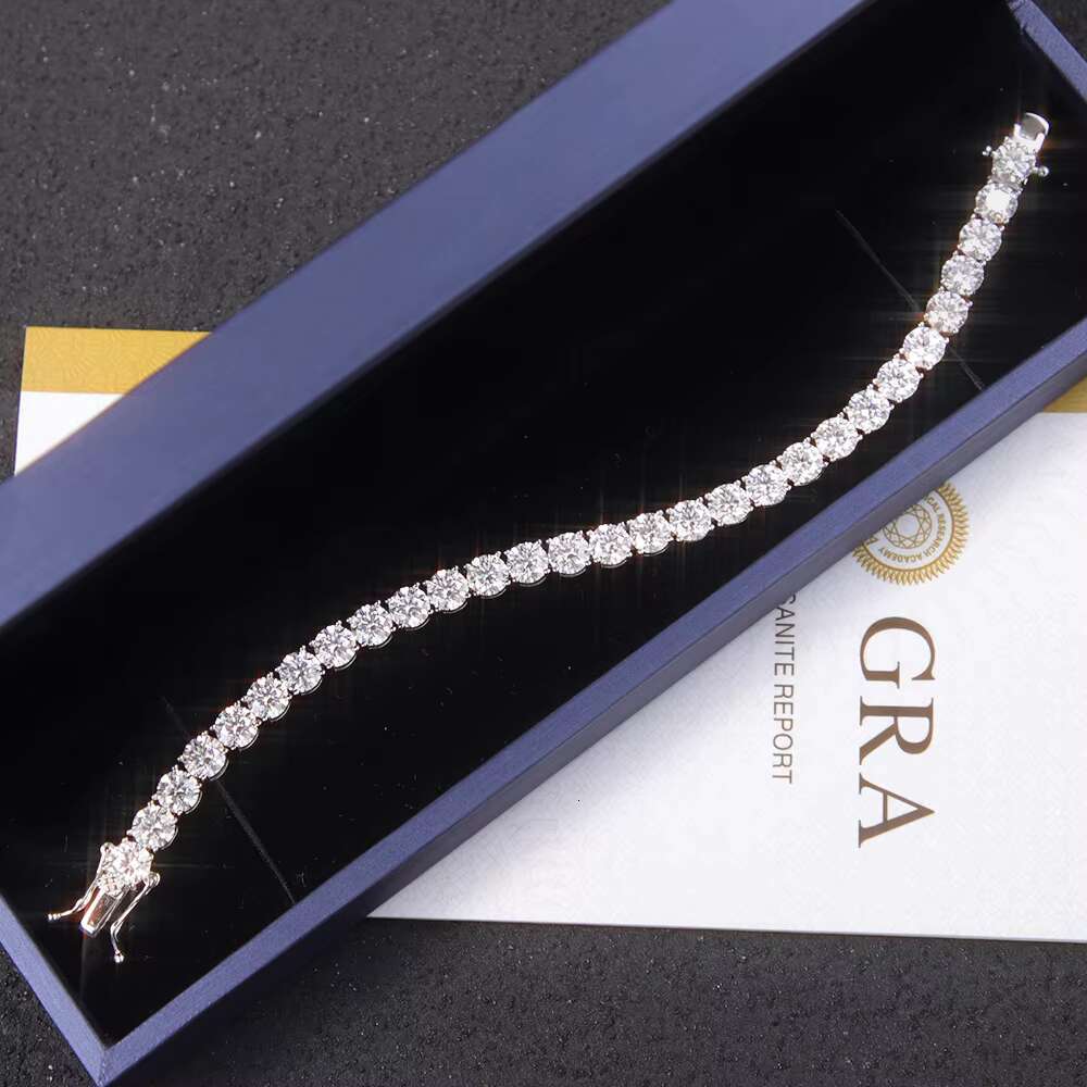 2mm-6.5 mm Diamond Tennis Moissanite Chain White Gold Plated 925 Sterling Silver VVS Mossanite Fine Jewelry Bracelet