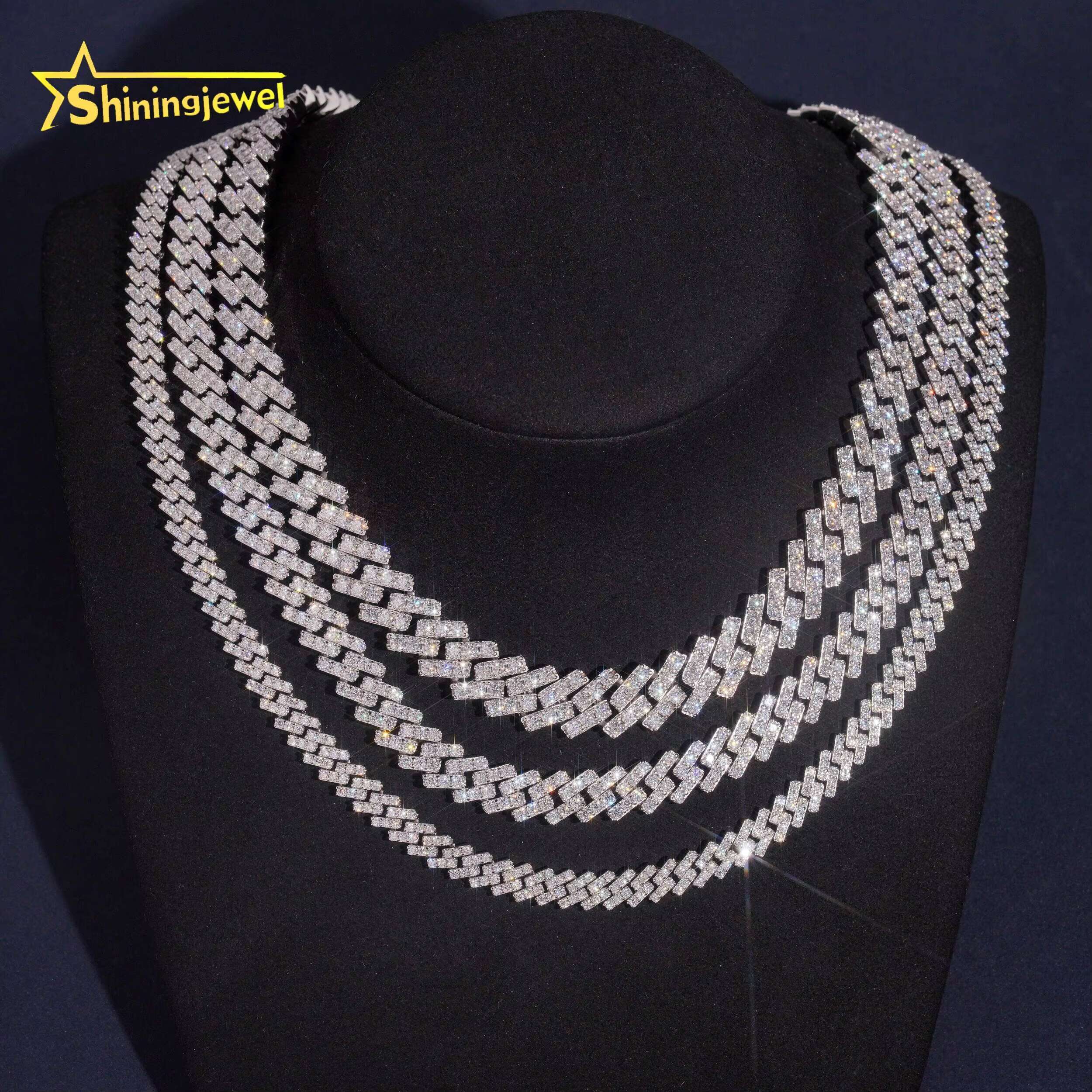 925 Sterling Silver Hip Hop 7mm 10mm 13mm One Row Moissanite Cuban Necklace Men Women VVS Moissanite Chains Iced Out Link Chain