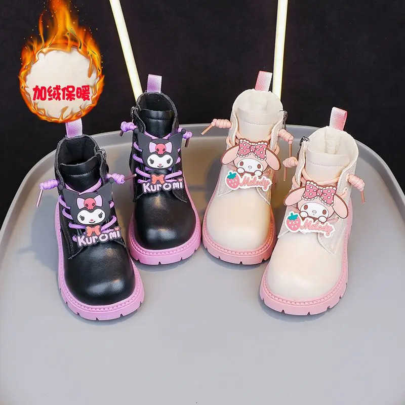 Sanrio Princess Shoes Cute Kuromi Melody Girl Leather Boots Non-Slip Autumn Winter New Children Short Cotton Boots Cotton Shoes H251110