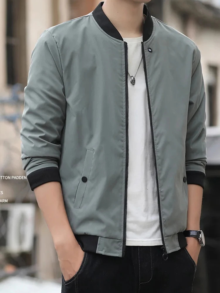 Mens casual fashion windproof outdoor sports zipper solid color long sleeved cold and warm aviation jacket 250401