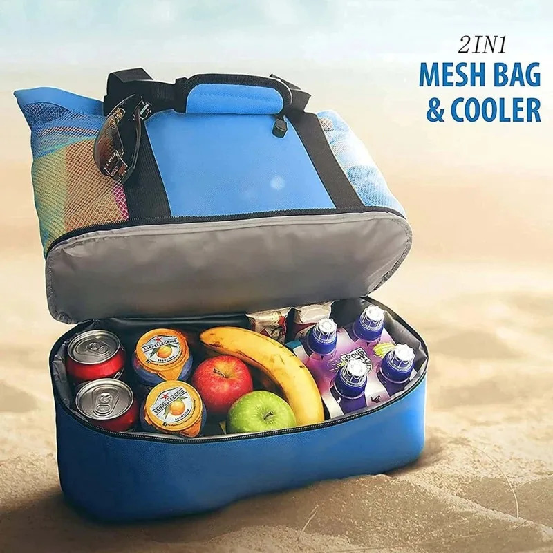 Mesh Transparent Doublelayer Storage High Capacity Shopping Waterproof Bags Tote Portable Heat Preservation Picnic Beach Bag 251110