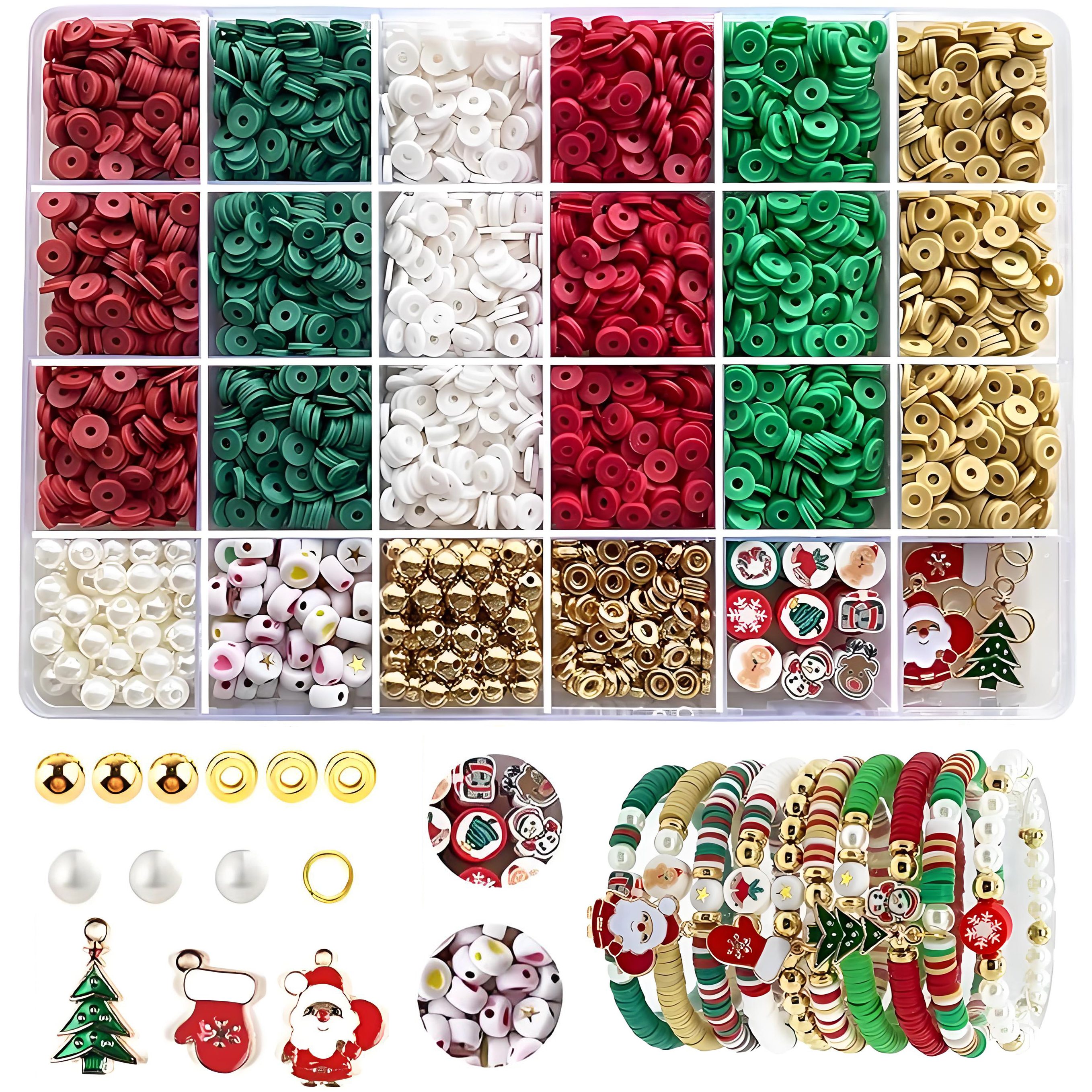Holiday Jewelry Craft Kit - 3000+ Soft Clay Beads, Christmas Pendant & Flat Beads, Suitable for DIY Bracelets, Jewelry & Gifts