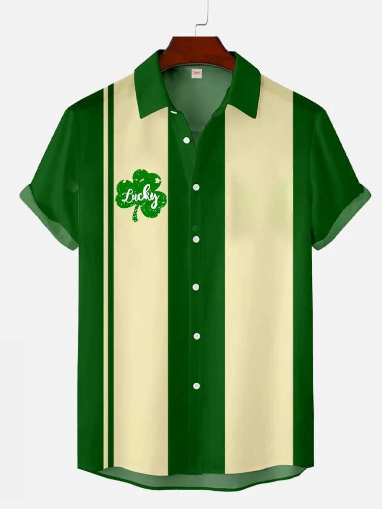 Hawaiian clover green printed shirt mens summer casual shirt cartoon pattern 3D printed shirt X250410