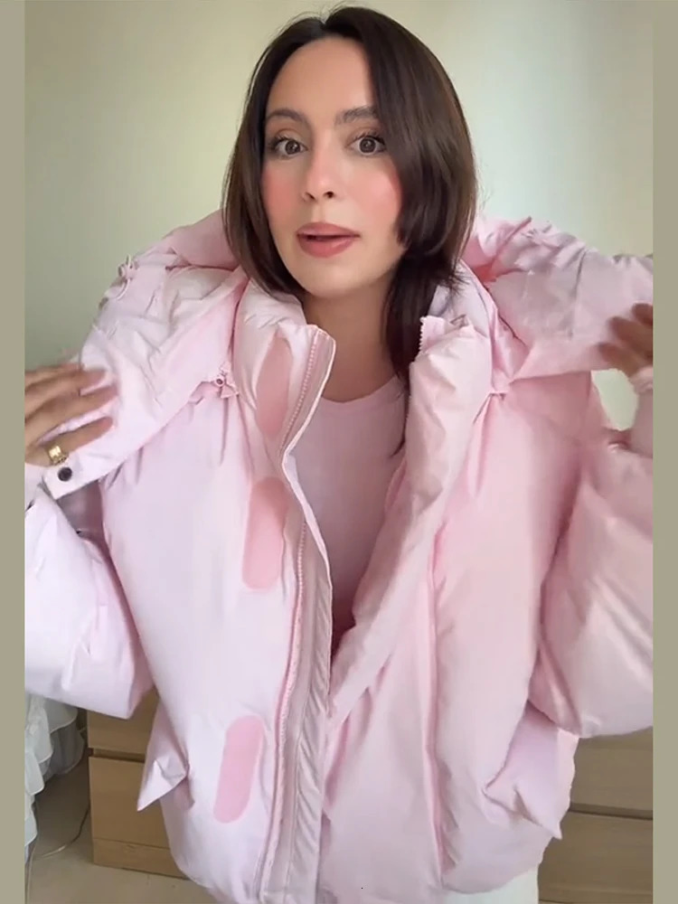 Casual Hooded Padded Jacket Womens Loose Full Sleeves Zipper Pockets Stand Collar Coats 2025 Autumn Winter Ladies Outwear 251107