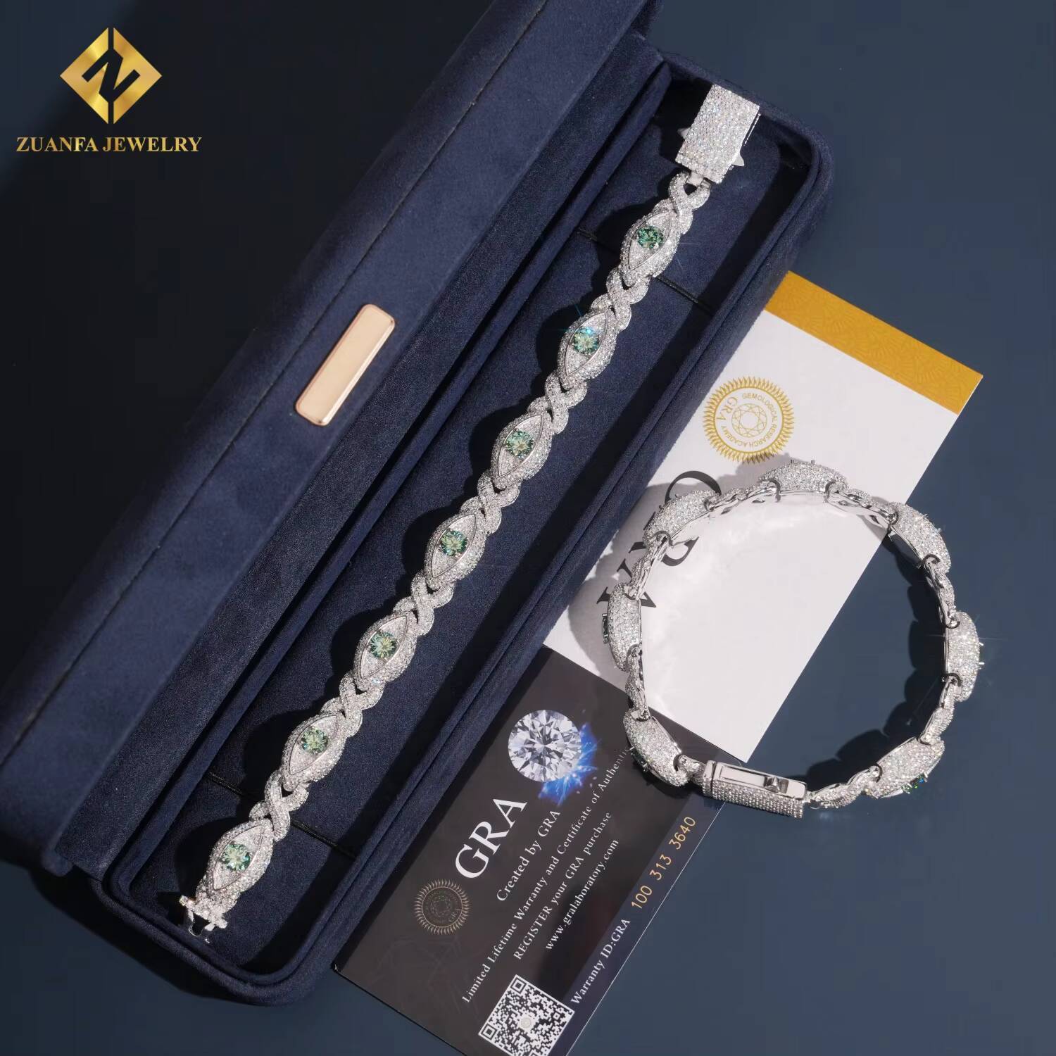 Iced Out VVS Moissanite Diamond 925 Sterling Silver Hip Hop Jewelry Evil Eyes Green Blue Bracelet for Men