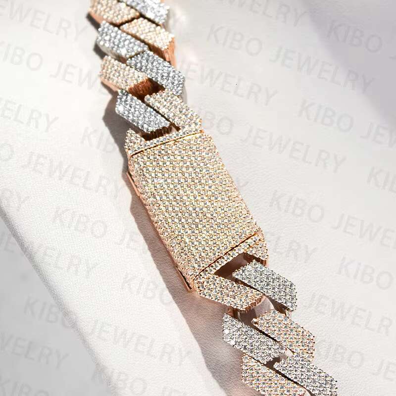 Iced Out Two Tone Vvs Necklace Sterg Sier Rose Gold Plated Big Huge 18mm Cuban k Moissanite Chain