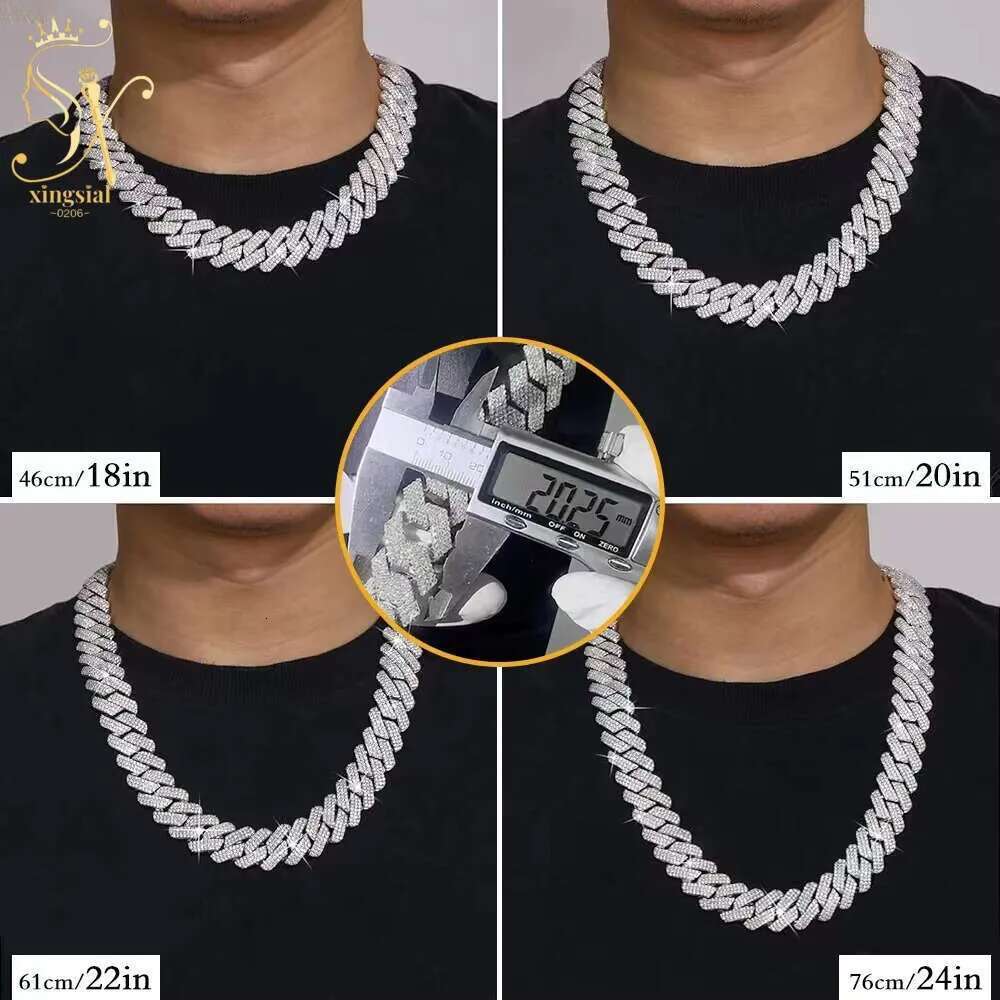 VVS Grade Moissanite Enhanced Sterling Silver Necklace with 20mm 3 Row Cubic Zirconia and Prong Setting
