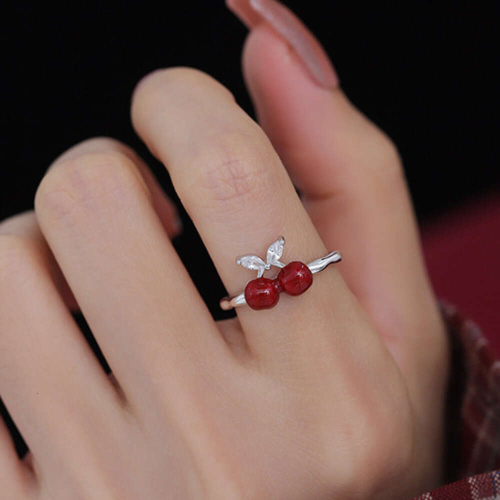 DHcollections Sweet and Exquisite Bowknot Cherry for Women Gentle Style Niche Fashionable Commuting Versatile Index Finger Ring
