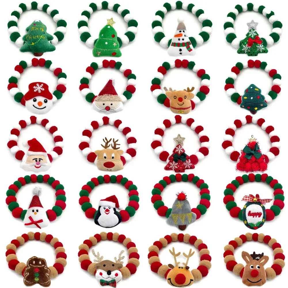 30pcs Christmas Pet Dog Bow Tie Santa Claus Style Hair Ball Necklace Collar Pet Dog Cat Bowties Necktie Dog Grooming Accessories 251110