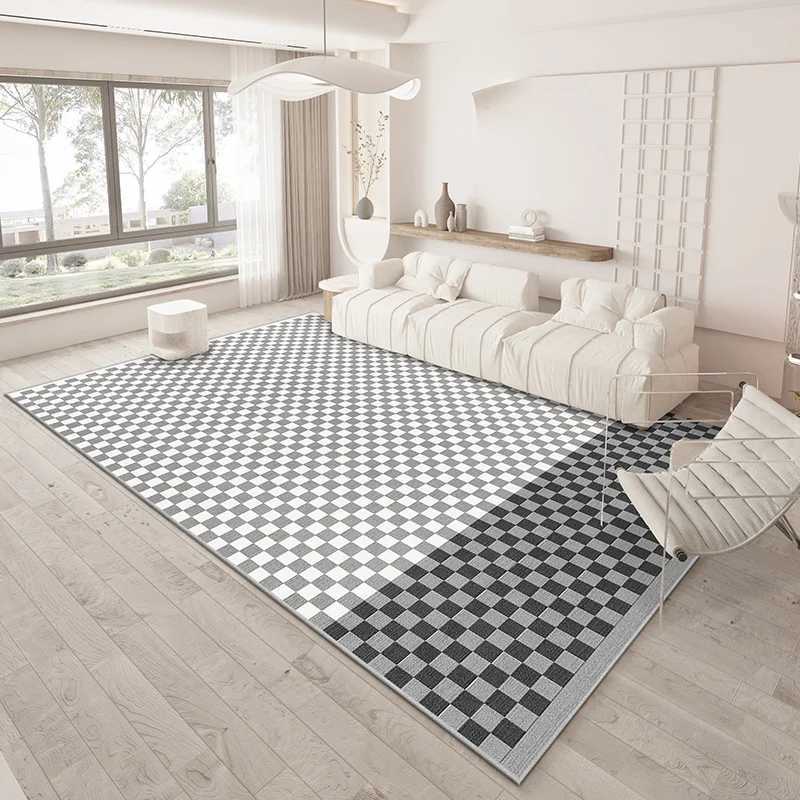 Large Area Carpets for Living Room Thick Plush Lounge Floor Mat Fluffy Soft Study Rug Plaid Pattern Bedroom Decor Simple Carpet Y251110