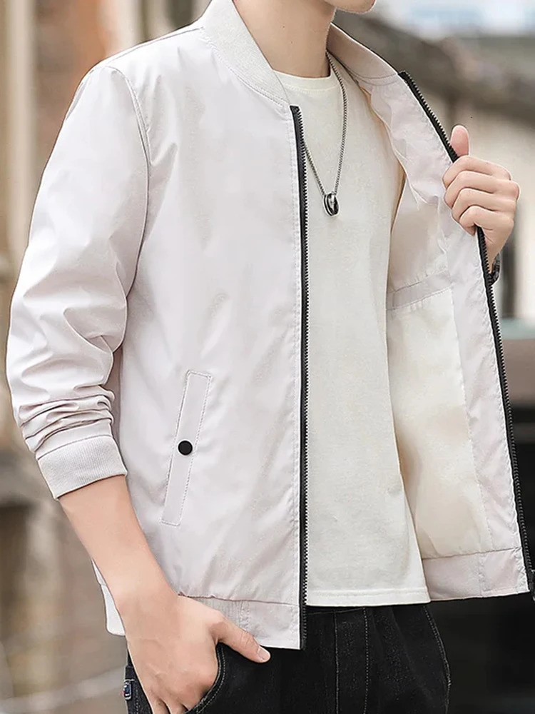 Mens casual fashion windproof outdoor sports zipper solid color long sleeved cold and warm aviation jacket 250401