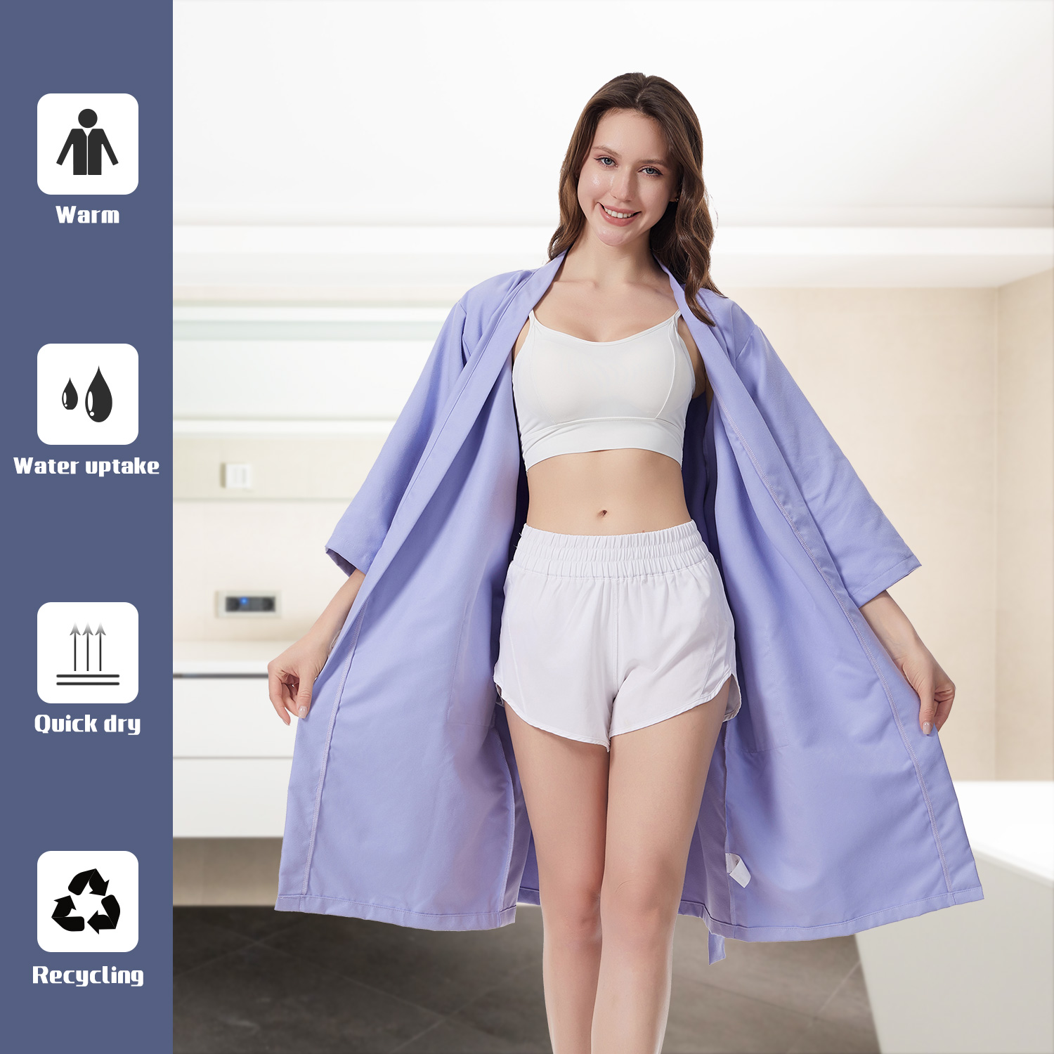 Mutao Microfiber Changing Robe with Adjustable Waist Tie - Long Sleeve Lightweight Quick-Dry Towel Bathrobe for Home Spa, Beach & Camping, Multiple Co