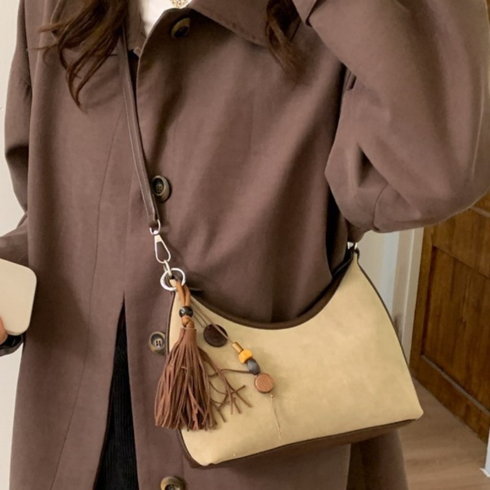 Retro Style Suede Fringe Arm Pit Bag for Women - Large Capacity Shoulder & Cross Body