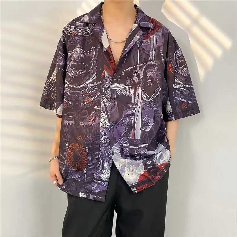 Mens retro floral shirt loose Hawaiian style beach short sleeved shirt X250410
