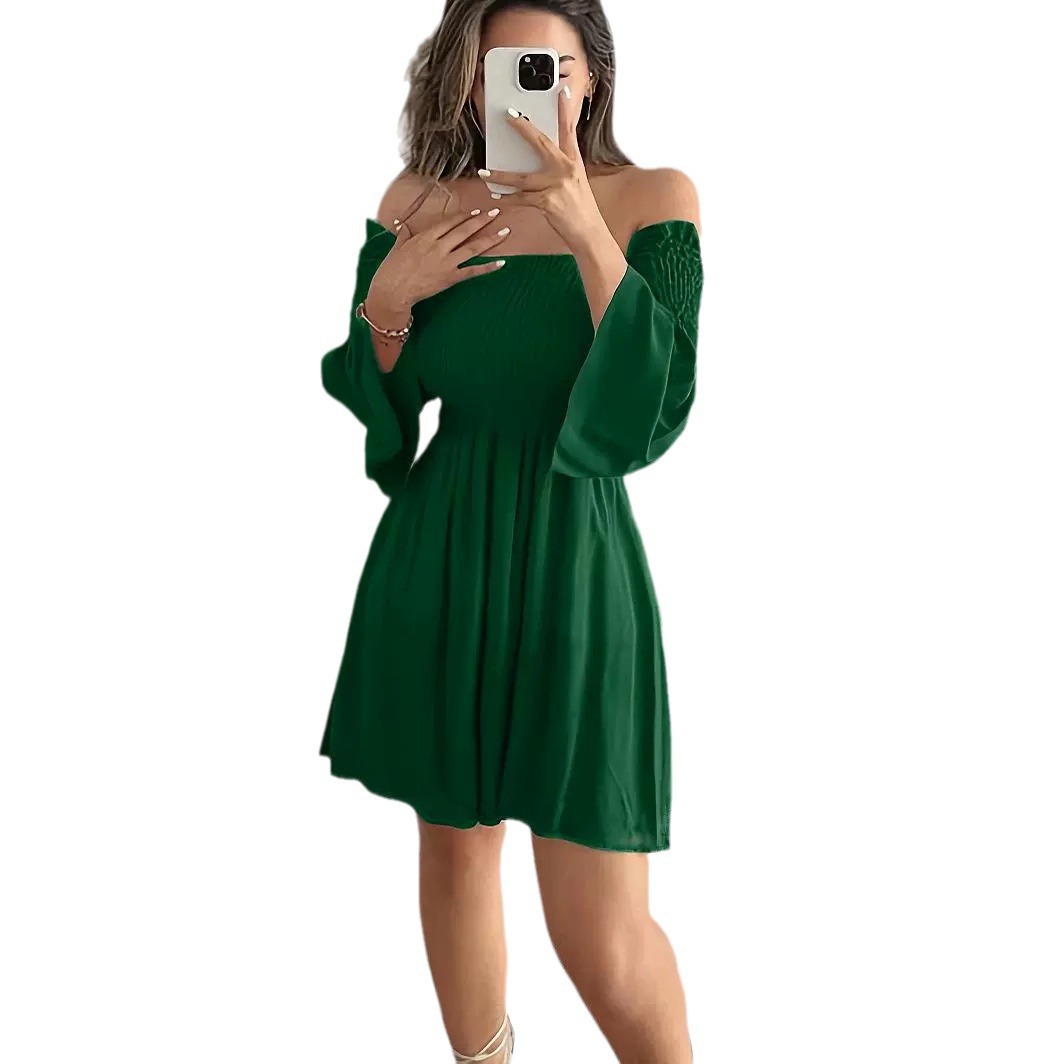 K46Sophisticated Single Shoulder Bell Sleeve Cocktail Dress for US & EU Fashion Enthusiasts