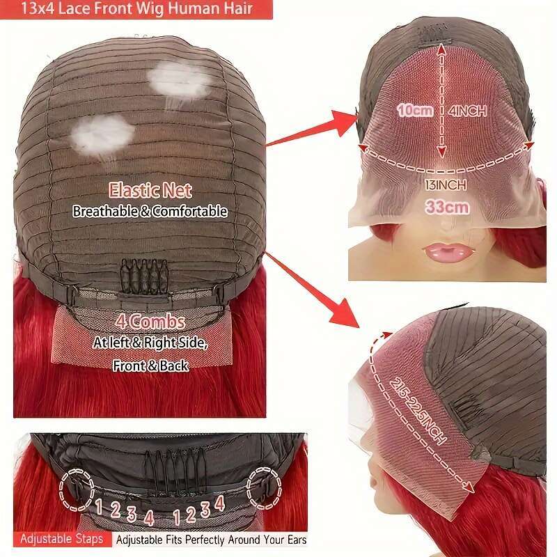 180% Density 13X4 Red For Women Pre-Plucked Baby Brazilian Virgin Straight Lace Front Long Human Hair Wigs